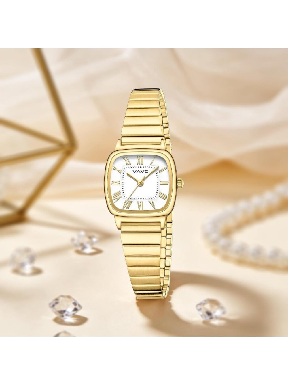 Women's White-Gold Rectangular Case Roman Dial Stainless Steel Bracelet Watches - Picture 5 of 6